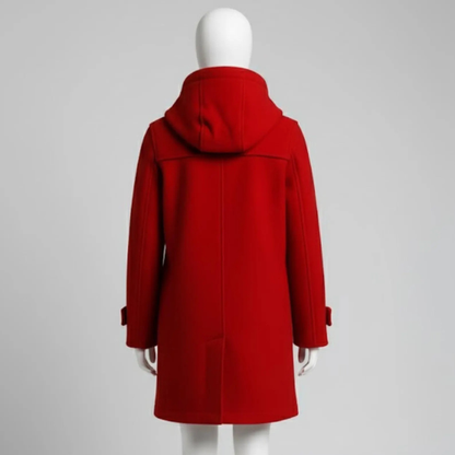 Handmade Red Wool Duffle Coat – Classic Winter Toggle Jacket for Women