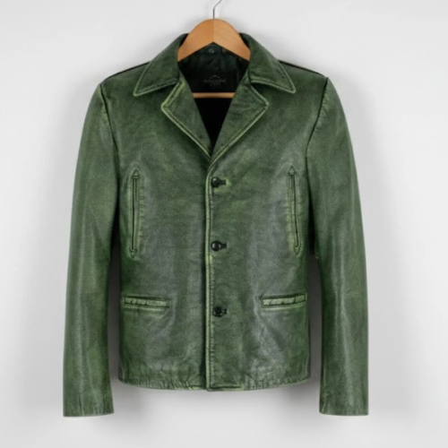 Handmade Olive Green Leather Jacket Men – Vintage Leather Coat Style