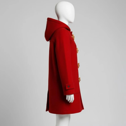 Handmade Red Wool Duffle Coat – Classic Winter Toggle Jacket for Women