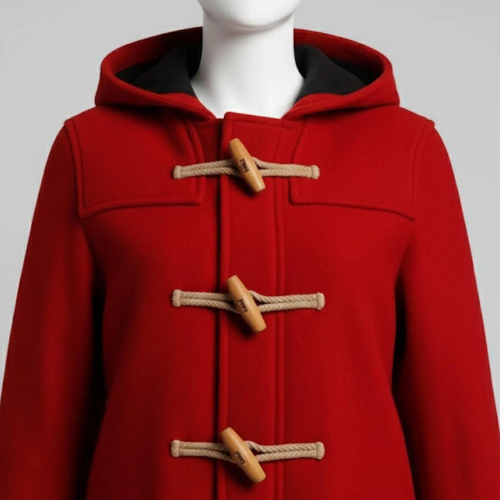 Handmade Red Wool Duffle Coat – Classic Winter Toggle Jacket for Women
