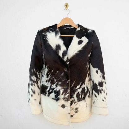 Handmade Black and White Cowhide Jacket – Mens Western Wear, Real Hair On Hide Coat