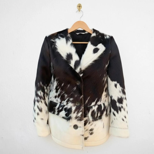 Handmade Black and White Cowhide Jacket – Mens Western Wear, Real Hair On Hide Coat