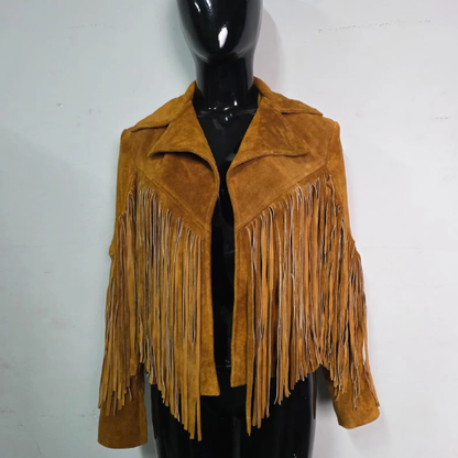 Handmade Brown Suede Fringe Jacket – Western Jacket for Women