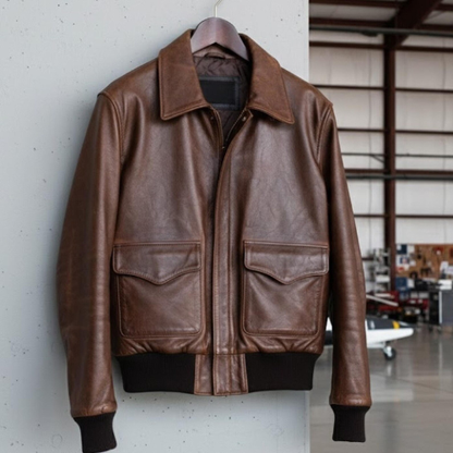 Handmade Brown Leather Jacket – Men's Bomber Style Outerwear Gift