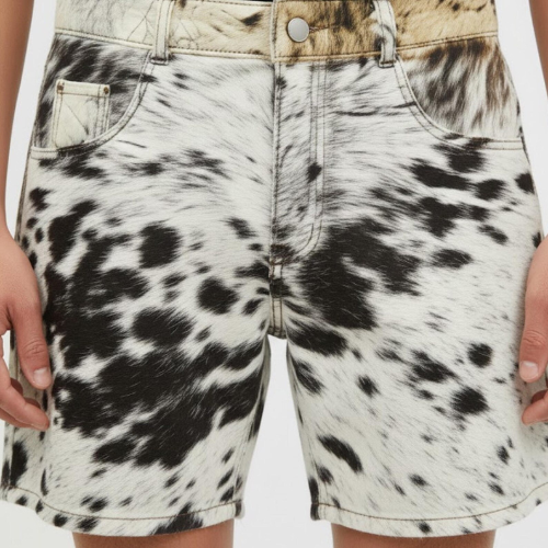 Genuine Cowhide Pony Hair Shorts for Men - Black and White Spotted Cow Print Shorts