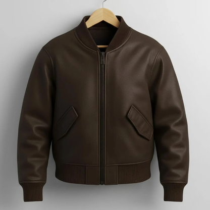 Handmade Brown Leather Bomber Jacket – Men's Casual Outerwear Gift