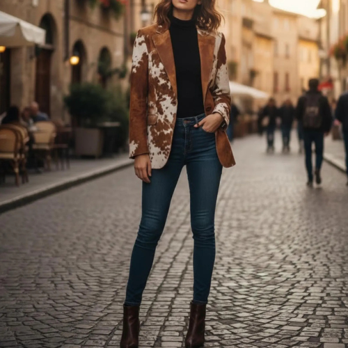 Handmade Cowhide Jacket, Brown Hair on Hide Coat, Western Rodeo Style Blazer
