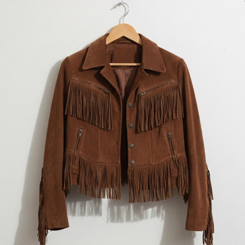 Handmade Brown Suede Fringe Jacket – Western Style Boho Outerwear