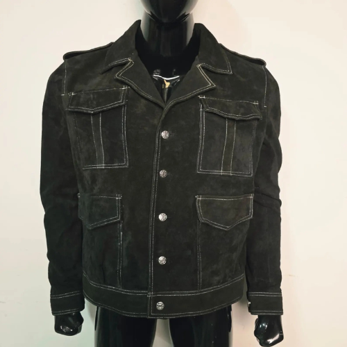 Handmade Black Suede Trucker Jacket for Men, A Classic Vintage Style Coat.