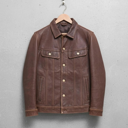 Handmade Brown Leather Jacket – Genuine Mens Outerwear, Classic Style for Everyday Wear.