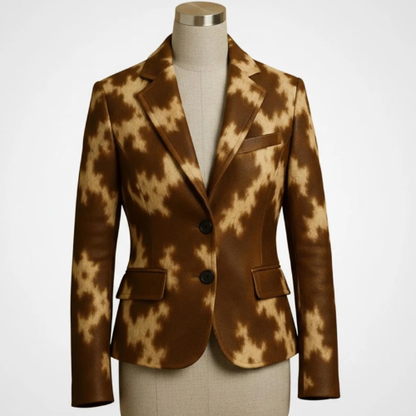 Handmade Brown Faux Fur Blazer – Giraffe Print Statement Jacket for Women