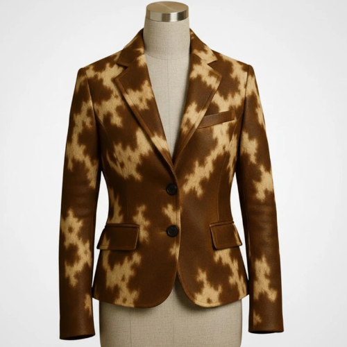 Handmade Brown Faux Fur Blazer – Giraffe Print Statement Jacket for Women