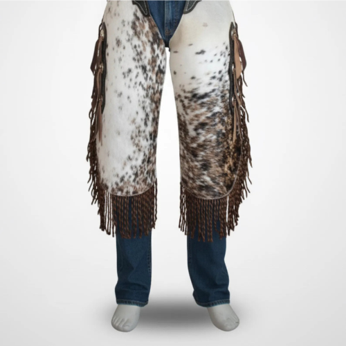 Custom Handmade Brown & White Hair on Hide Rodeo Chaps – Western Bull Riding Gear