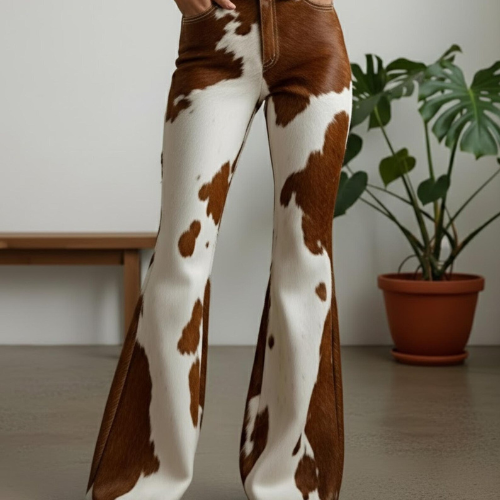 Handmade Brown Faux Fur Cow Print Pants – Western Apparel Flare Trousers