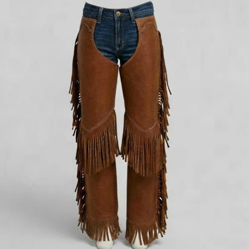 Handmade Brown Suede Leather Chaps – Western Style Fringe Pants for Cowgirls