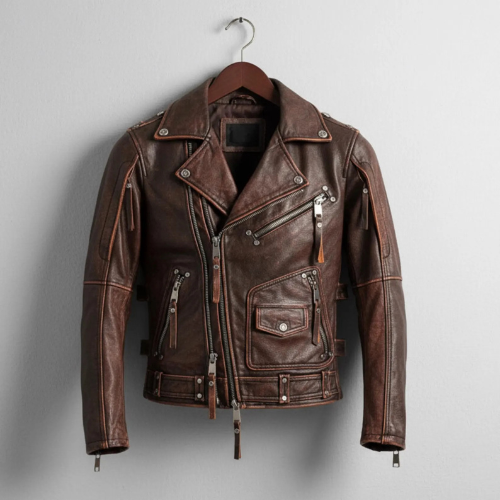 Handmade Brown Leather Biker Jacket – Classic Moto Style Men’s Motorcycle Coat