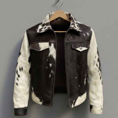 Genuine Cowhide Leather Jacket, Hair on Hide Coat, Western Cowboy Rodeo Style