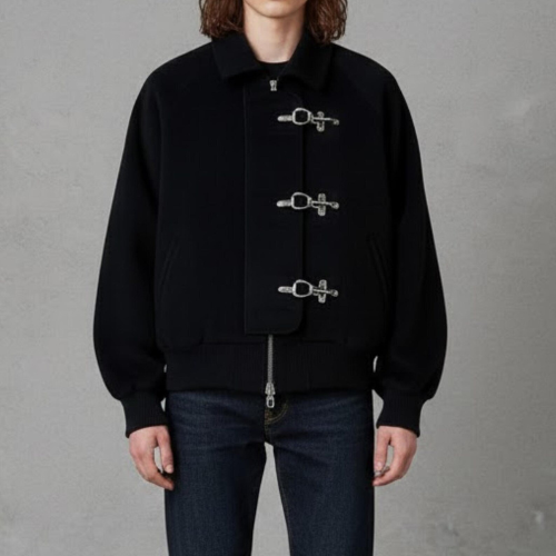 Unique Black Wool Toggle Bomber Jacket – Edgy Streetwear Jacket for Men