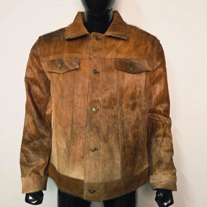 Handmade Brown Hair On Hide Jacket – Mens Western Jacket, Cowboy Trucker Style