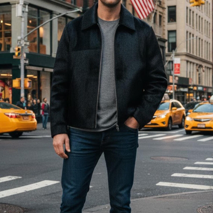 Handmade Black Bomber – Men's Wool Jacket Urban Minimalist Style