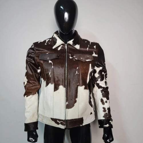 Handmade Brown Cowhide Jacket – Western Hair on Hide Leather Biker Coat for Men