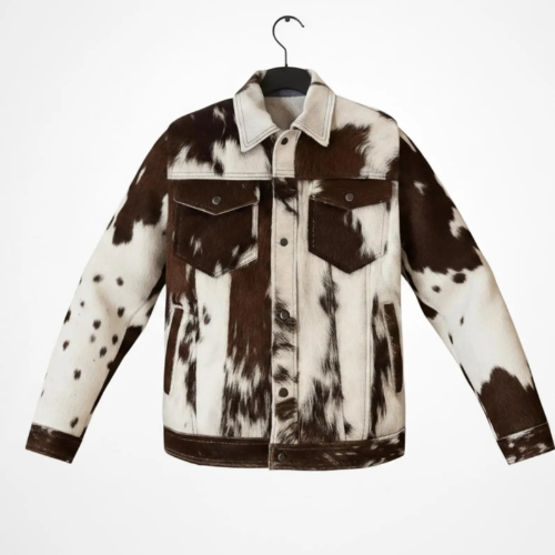 Vintage Cow Print Leather Jacket, Handmade Hair on Cowhide Coat, Western Rodeo Style