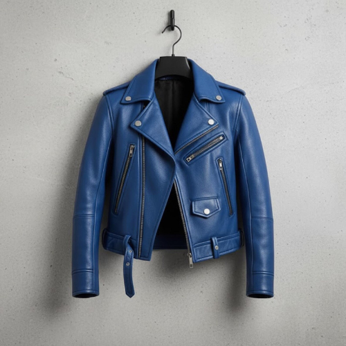 Handmade Blue Leather Jacket – Men's Biker Jacket, Motorcycle Gift for Him