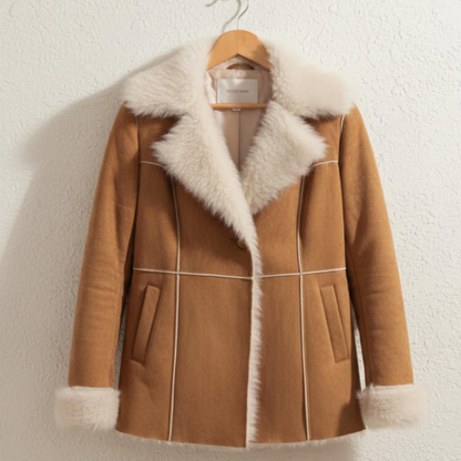 Handmade Camel Penny Lane Coat - 70s Style Faux Fur Shearling Jacket