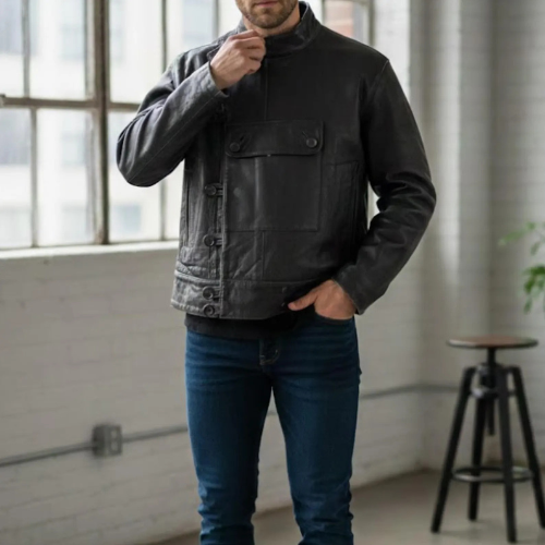 Handmade Dark Grey Leather Jacket – Asymmetric Jacket Biker Style