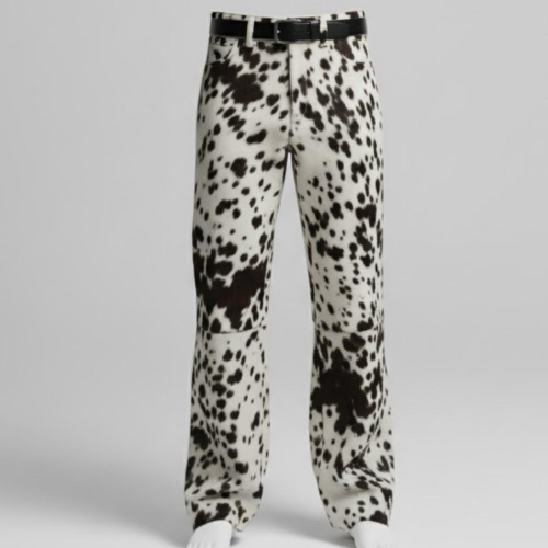 Handmade Faux Fur Cow Print Pants – Western Flared Trousers for Women