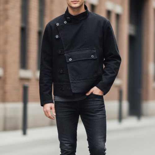 Handmade Black Cotton Cyberpunk Tech wear Jacket, Edgy Men's Streetwear