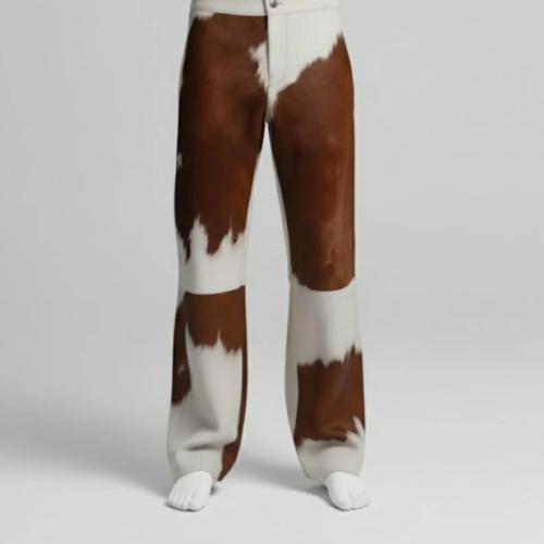Handmade Brown Cow Print Pants - Western Pants for Rodeo & Festival Outfits