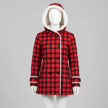 Handmade Red Plaid Coat – Sherpa Fleece Lined Winter Jacket for Women
