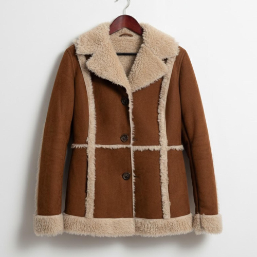 Handmade Brown Sheepskin Shearling Coat - Warm Cozy Womens Jacket