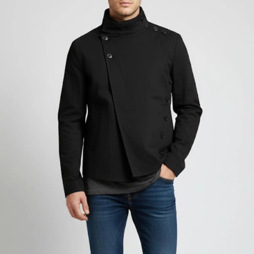 Handmade Black Cotton Asymmetrical Jacket – Avant Garde Minimalist Tech wear Coat