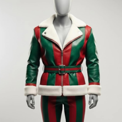 Handmade Red & Green Faux Leather Jacket – Festive Christmas Gift for Her
