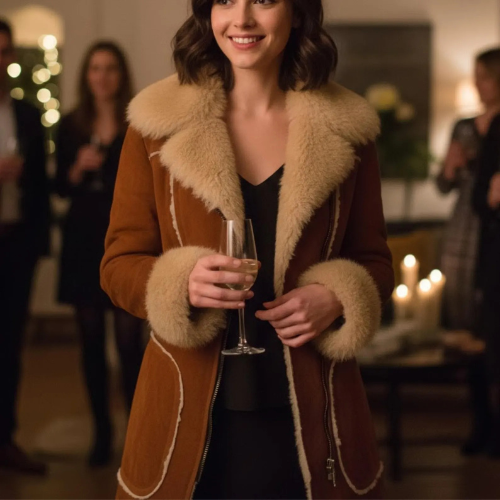 Unique Brown Shearling Coat - Women's Sheepskin Jacket Warm Winter Fashion