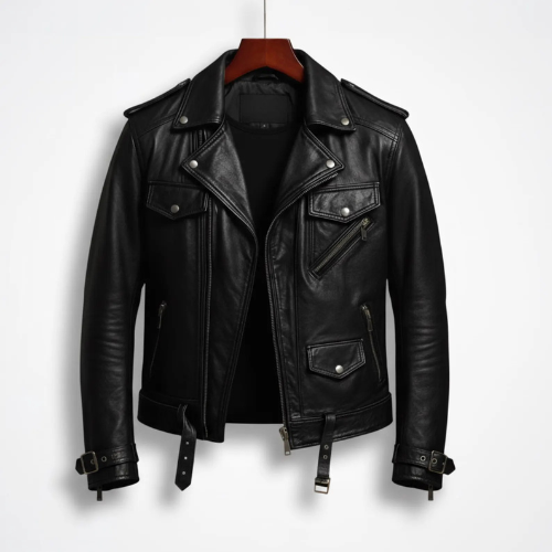 Handmade Black Leather Jacket – Men's Classic Biker Motorcycle Style