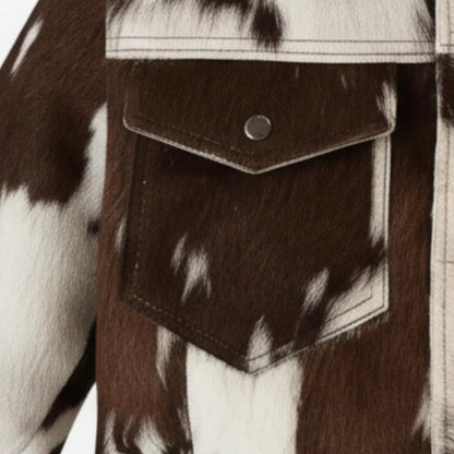 Vintage Cow Print Leather Jacket, Handmade Hair on Cowhide Coat, Western Rodeo Style
