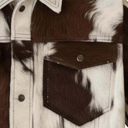 Vintage Cow Print Leather Jacket, Handmade Hair on Cowhide Coat, Western Rodeo Style