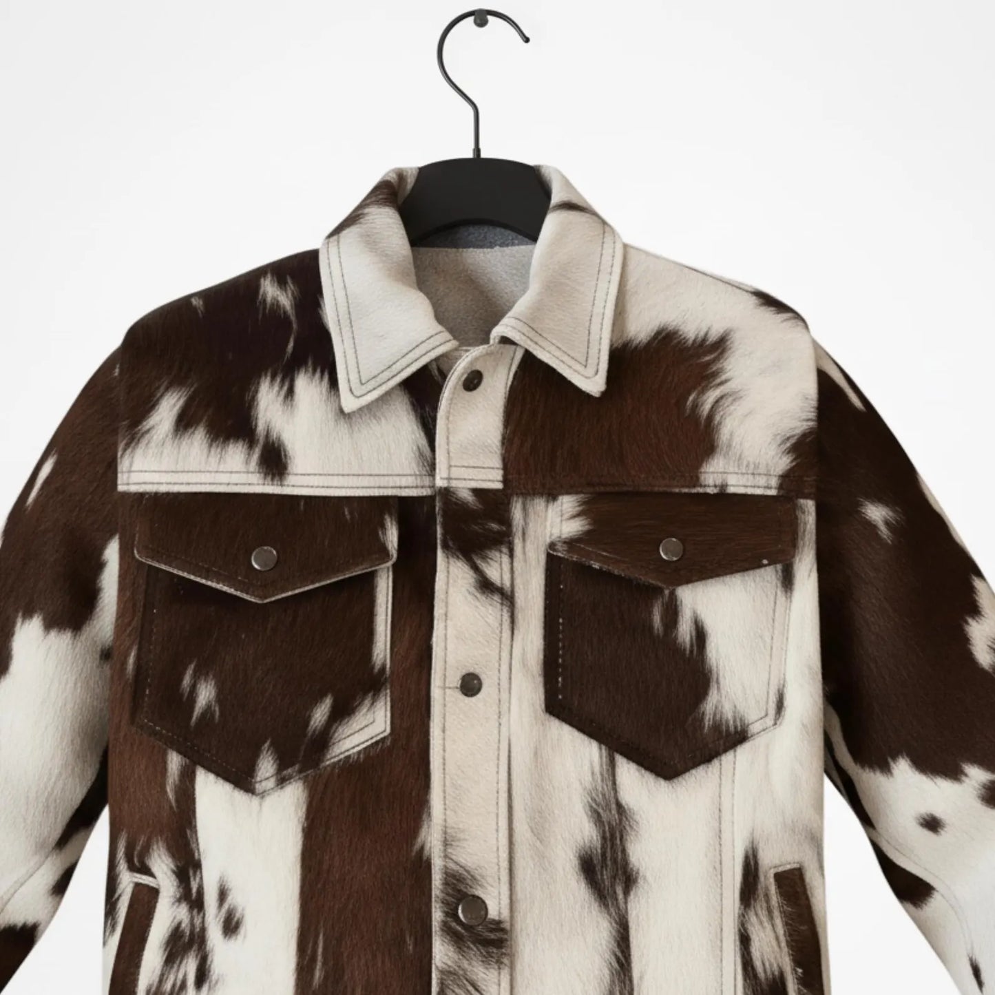 Vintage Cow Print Leather Jacket, Handmade Hair on Cowhide Coat, Western Rodeo Style