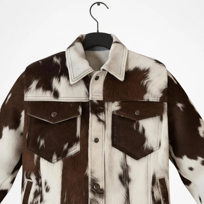 Vintage Cow Print Leather Jacket, Handmade Hair on Cowhide Coat, Western Rodeo Style