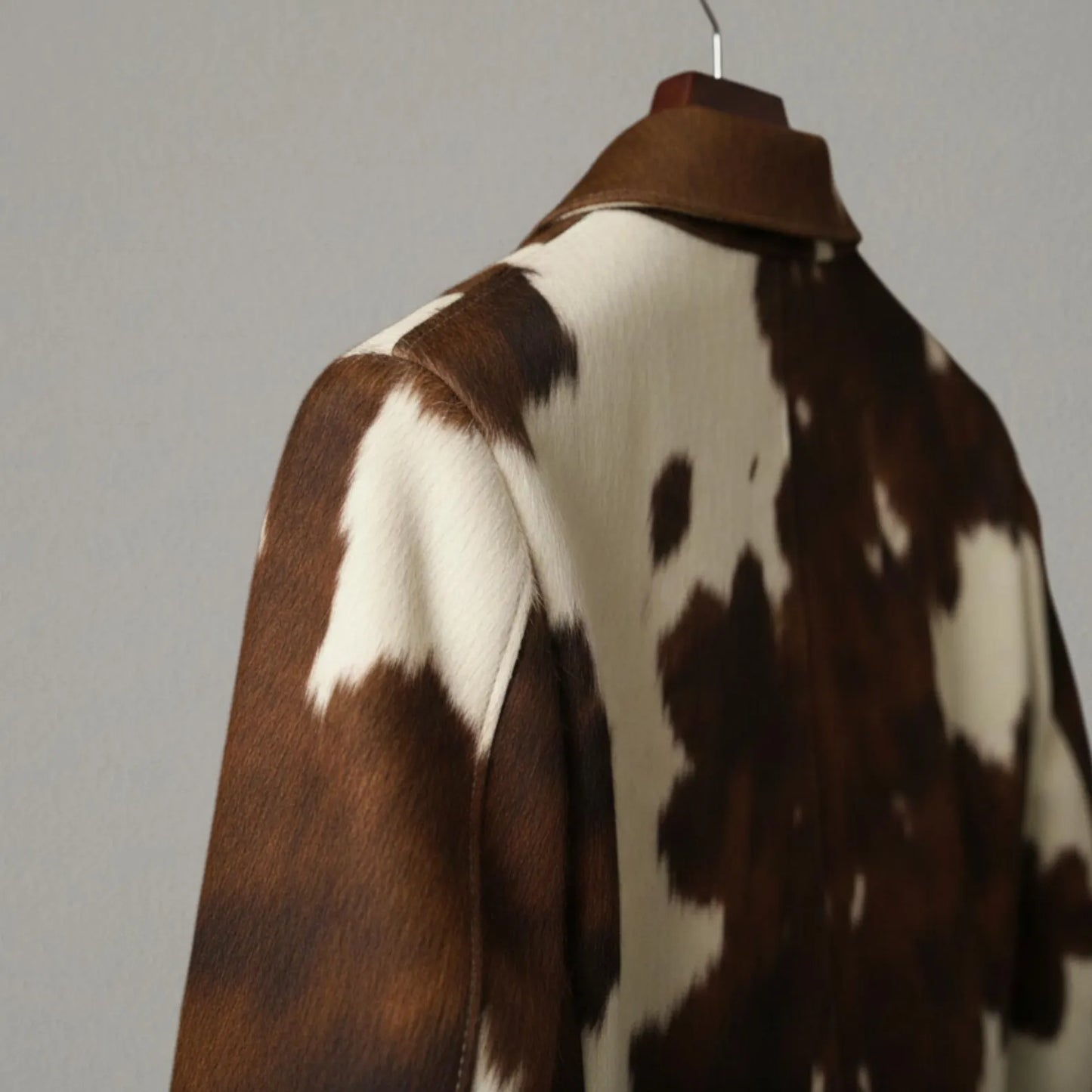 Western Cow Print Leather Jacket, Handmade Cowhide Coat, Hair on Hide Brown Jacket