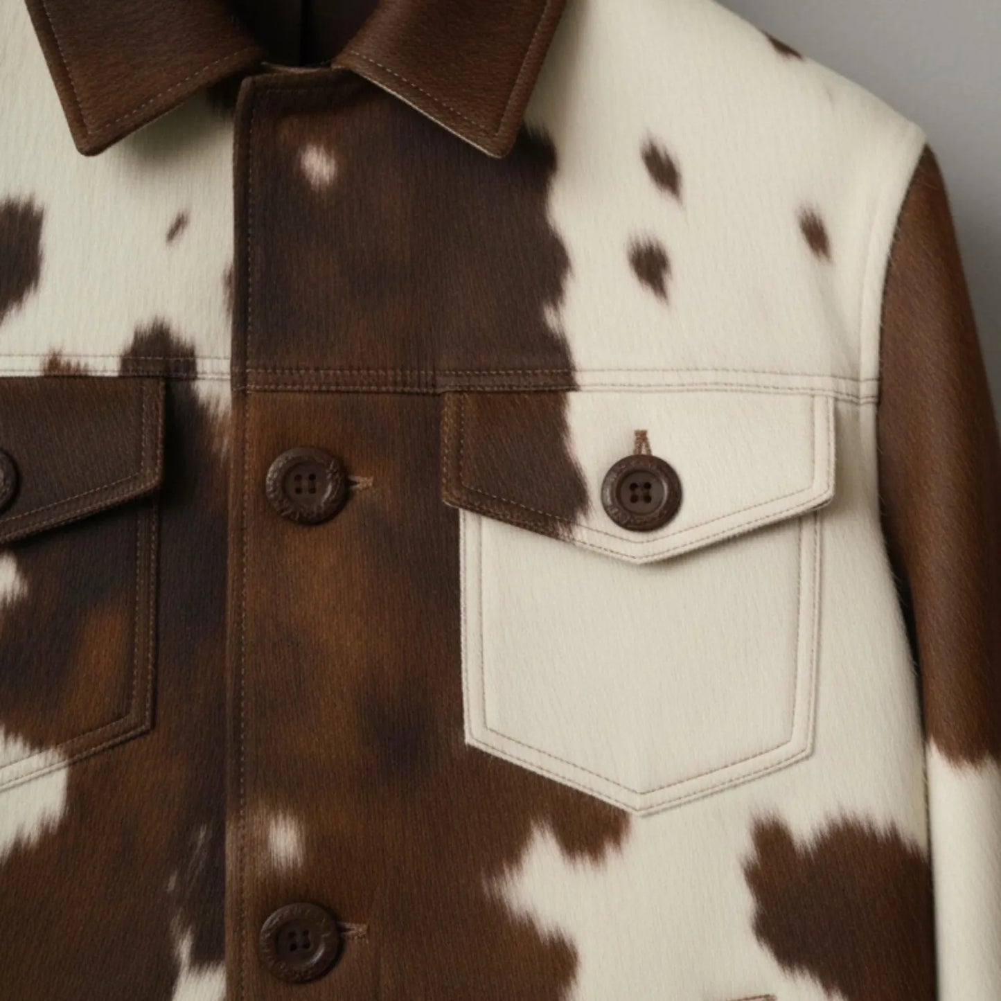 Western Cow Print Leather Jacket, Handmade Cowhide Coat, Hair on Hide Brown Jacket