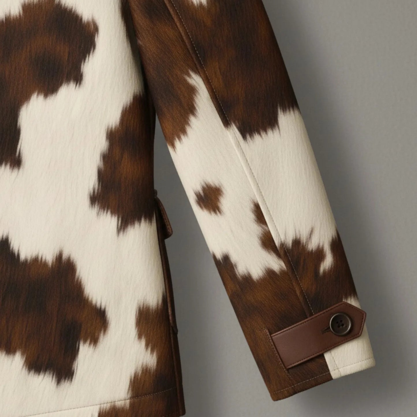 Western Cow Print Leather Jacket, Handmade Cowhide Coat, Hair on Hide Brown Jacket