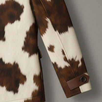 Western Cow Print Leather Jacket, Handmade Cowhide Coat, Hair on Hide Brown Jacket