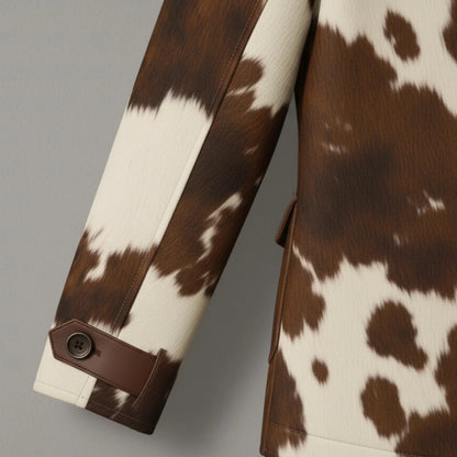 Western Cow Print Leather Jacket, Handmade Cowhide Coat, Hair on Hide Brown Jacket