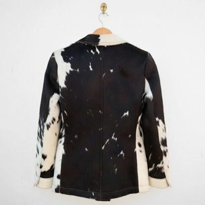 Handmade Black and White Cowhide Jacket – Mens Western Wear, Real Hair On Hide Coat
