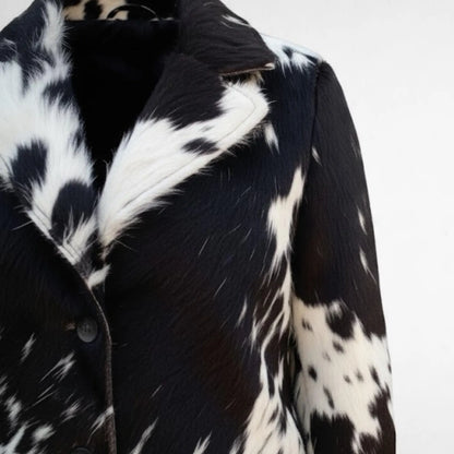 Handmade Black and White Cowhide Jacket – Mens Western Wear, Real Hair On Hide Coat