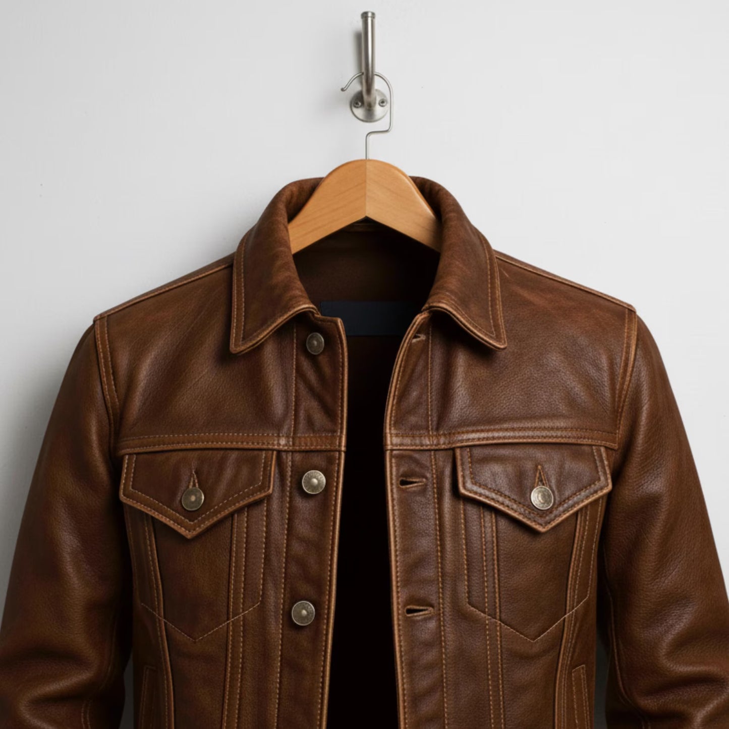 Vintage Style Brown Leather Jacket: Button Front, Gift for Him